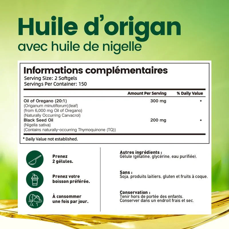 Huile d’Origan + Huile de Nigelle – 300 Gélules